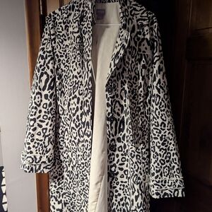 Chicos Black & White Leopard Print Trench Coat